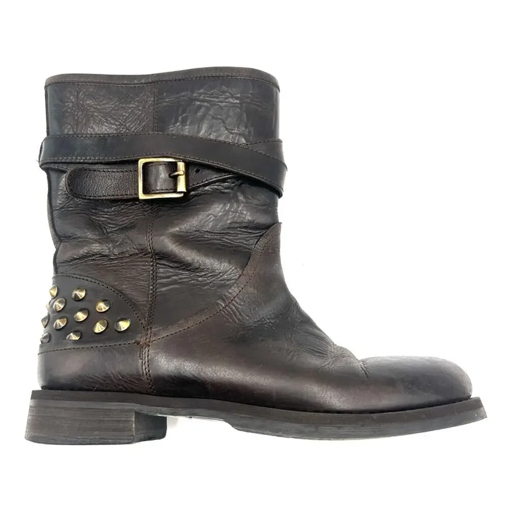 BOEMOS women’s biker Moto studded leather boots size 39 = 8